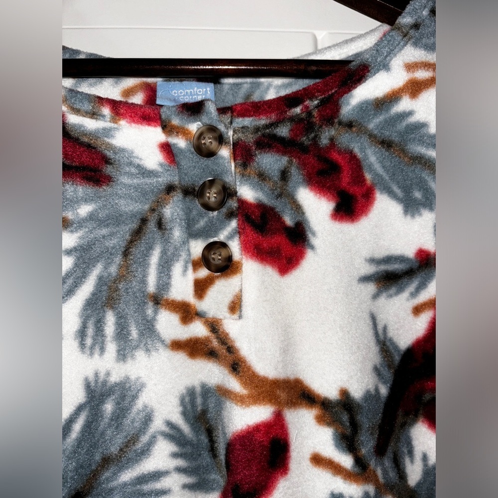 Comfort Corner Fleece Shirt Sleep Cardinal Print Cozy Loungewear Women Size‎ 2X - Picture 6 of 9